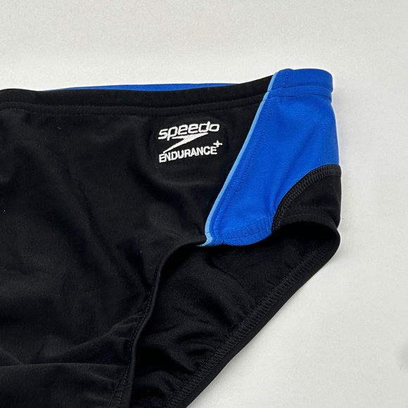 Speedo Men's Swimsuit Brief Launch Endurance+ Colors Black/Blue Med - Picture 2 of 7